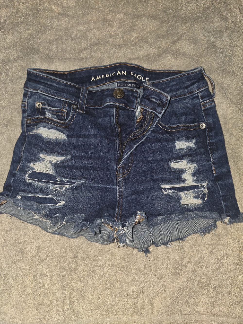 American Eagle Outfitters Dark Blue Distressed Denim Shorts